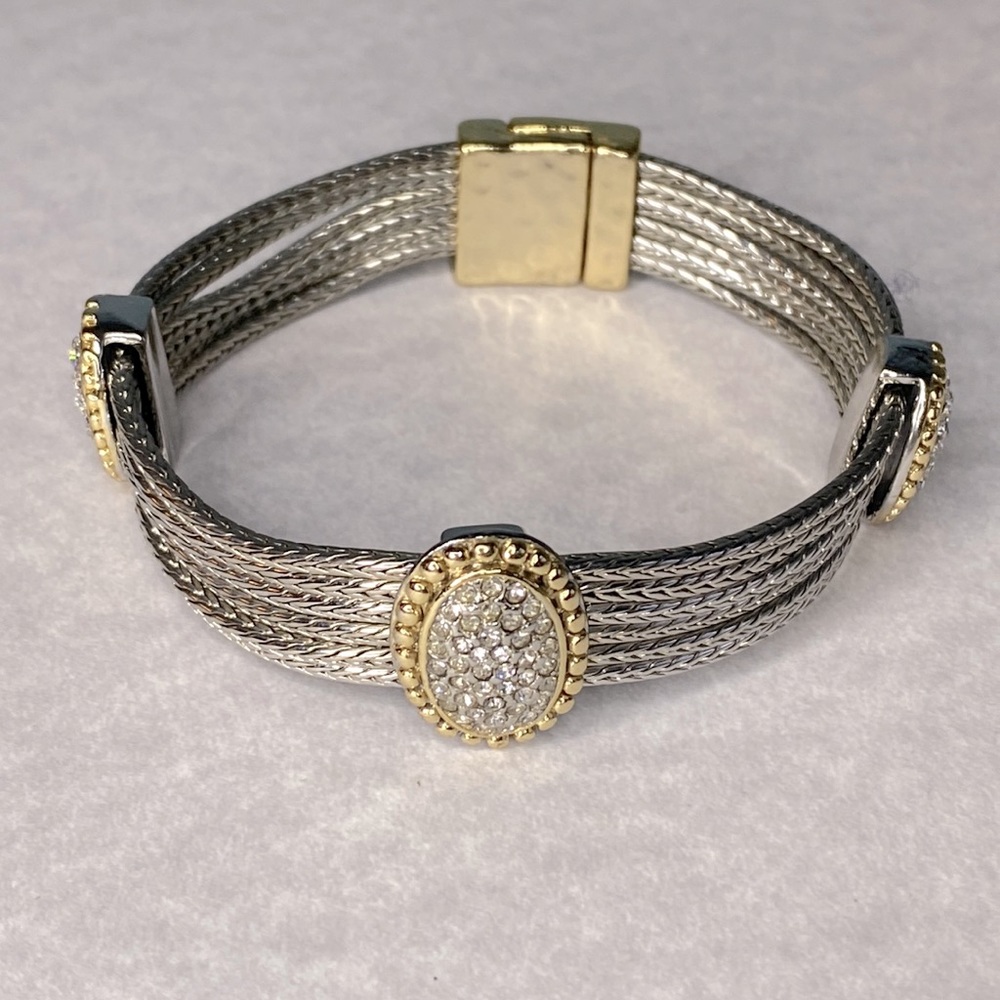 Two-tone 6 strand bracelet rhinestone magnetic clasp